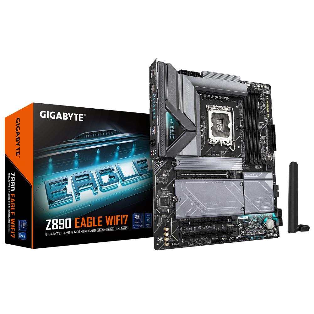 Mainboard GIGABYTE Intel Z890 LGA1851 ATX Memory DDR5 Memory slots 4 2xPCI-Express 4.0 4x	 1xPCI-Express 5.0 16x 4xM.2 1xDisplayPort 4xUSB 2.0 5xUSB 3.2 1xUSB-C 1xRJ45 3xAudio port Z890EAGLEWIFI7  Z890 EAGLE WIFI7 4719331864927