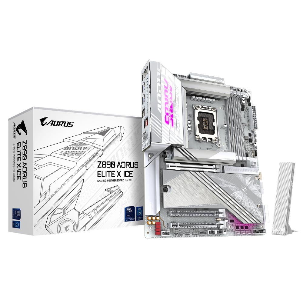 Mainboard GIGABYTE Intel Z890 LGA1851 ATX Memory DDR5 Memory slots 4 1xPCI-Express 4.0 1x 1xPCI-Express 4.0 4x	 1xPCI-Express 5.0 16x 5xM.2 4xUSB 2.0 6xUSB 3.2 1xUSB-C w/Thunderbolt 1xOptical S/PDIF 1xRJ45 2xAudio port Z890AELITEXICE  Z890 A ELITE X ICE 4719331864989