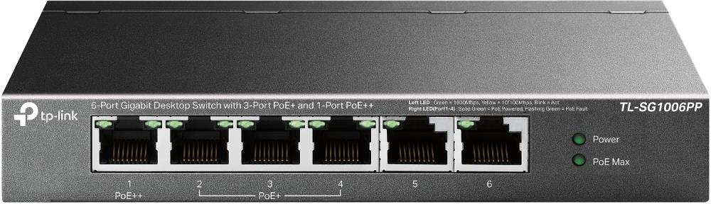 Switch TP-LINK TL-SG1006PP Desktop/pedestal 6x10Base-T / 100Base-TX / 1000Base-T PoE+ ports 4 TL-SG1006PP  TL-SG1006PP 4895252500325