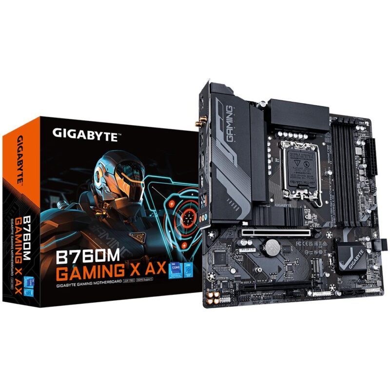 Mainboard GIGABYTE Intel B760 Express LGA1700 Micro-ATX Memory DDR5 Memory slots 4 1xPCI-Express 4.0 16x 1xM.2 1xHDMI 1xDisplayPort 5xUSB 2.0 3xUSB 3.2 1xRJ45 3xAudio port B760MGAMINGXAX1.2  B760MGAMINGXAX1.2 889523036020