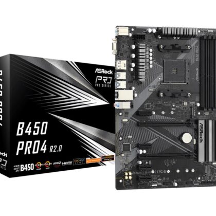 Mainboard ASROCK AMD B450 SAM4 ATX 4xPCI-Express 2.0 1x 2xPCI-Express 3.0 16x 2xM.2 Memory DDR4 Memory slots 4 1x15pin D-sub 1xHDMI 1xDisplayPort 2xAudio-In 1xAudio-Out 2xUSB 2.0 1xUSB type C 5xUSB 3.2 1xPS/2 1xRJ45 B450PRO4R2.0  B450PRO4R2.0 4710483932786