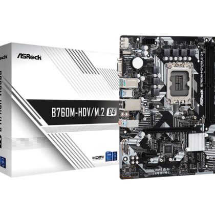 Mainboard ASROCK Intel B760 Express LGA1700 Micro-ATX Memory DDR4 Memory slots 2 2xPCI-Express 3.0 1x 1xPCI-Express 4.0 16x 2xM.2 1x15pin D-sub 1xHDMI 1xDisplayPort 2xUSB 2.0 3xUSB 3.2 1xUSB-C 1xPS/2 1xRJ45 3xAudio port B760M-HDV/M.2D4  B760M-HDV/M.2D4 4710483942020