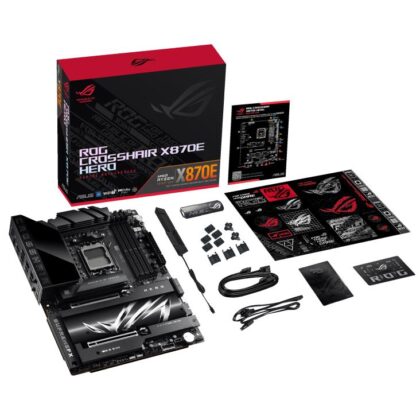 Mainboard ASUS AMD X870E SAM5 ATX Memory DDR5 Memory slots 4 2xPCI-Express 4.0 16x 2xPCI-Express 5.0 16x 4xM.2 1xHDMI 1xAudio-In 1xAudio-Out 6xUSB 3.2 2xUSB-C 2xUSB4 1xOptical S/PDIF 1xRJ45 ROGCROSSHAIRX870EHERO  ROGCROSSHAIRX870EHERO 4711387710302