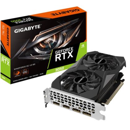 Graphics Card GIGABYTE NVIDIA GeForce RTX 3050 6 GB GDDR6 96 bit PCIE 4.0 16x Memory 14000 MHz GPU 1477 MHz 2xHDMI 2xDisplayPort GV-N3050WF2OCV2-6GD  GV-N3050WF2OCV2-6GD 4719331355081