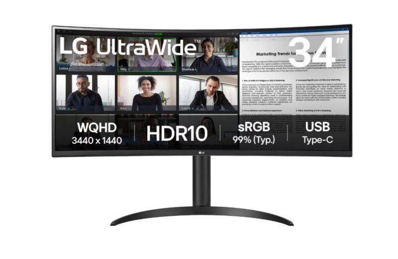 LCD Monitor LG 34WR55QK-B 34" Business/Curved/21 : 9 Panel VA 3440x1440 21:9 100Hz 5 ms Height adjustable Tilt Colour Black 34WR55QK-B  34WR55QK-B 8806096235386