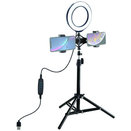 LED Ring Lamp 16cm With Desktop Tripod Mount Up to 70cm And Dual Phone Bracket