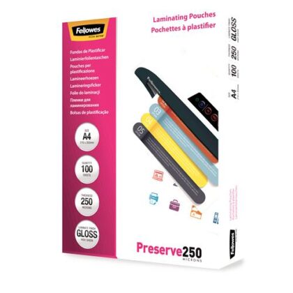 LAMINATOR POUCH GLOSSY/A4 250 100PCS 5401802 FELLOWES  5401802 077511540189