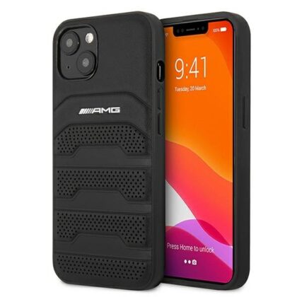 AMG AMHCP13SGSEBK Leather Debossed Lines Back Case For Apple iPhone 13 Mini Black AMHCP13SGSEBK 3666339018931