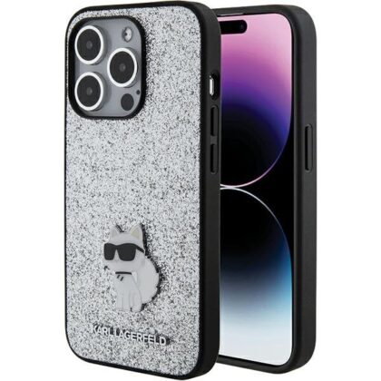 Karl Lagerfeld Fixed Glitter Choupette Logo Metal Pin Back Case for Apple iPhone 15 Pro KLHCP15LGCNPSG 3666339165291