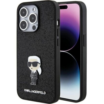 Karl Lagerfeld  Fixed Glitter Ikonik Logo Metal Pin Back Case for Apple iPhone 15 Pro KLHCP15LGKNPSK 3666339165413