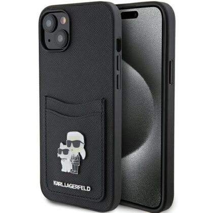 Karl Lagerfeld Saffiano Cardslot Karl&Choupette Metal Pin Back Case for Apple iPhone 15 KLHCP15SSAPKCNPK 3666339165512