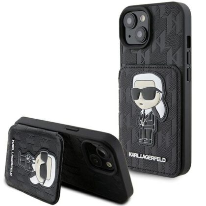 Karl Lagerfeld Saffiano Cardslots and Stand Monogram Ikonik Back Case for Apple iPhone 15 KLHCP15SSAKKNSCK 3666339169473