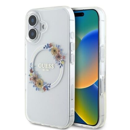 Guess IML Flowers Wreath MagSafe Case for Apple iPhone 16 Plus GUHMP16MHFWFCT 3666339311438