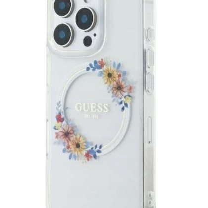 Guess IML Flowers Wreath MagSafe Case for Apple iPhone 16 Pro GUHMP16LHFWFCT 3666339311445