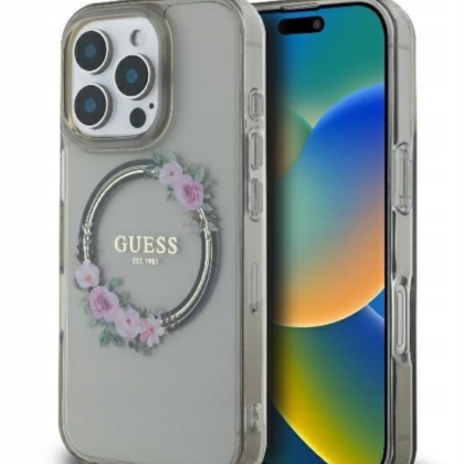 Guess IML Flowers Wreath MagSafe Case for Apple iPhone 16 Pro GUHMP16LHFWFCK 3666339346362