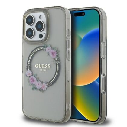 Guess IML Flowers Wreath MagSafe Case for Apple iPhone 16 Pro Max GUHMP16PMLHFWFCK 3666339346379