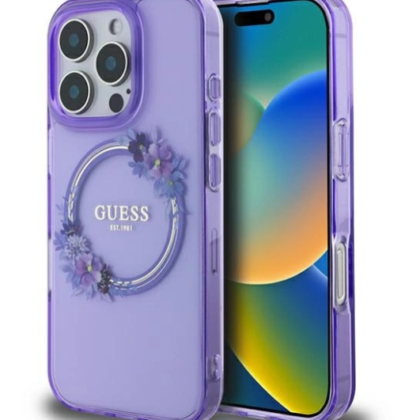 Guess IML Flowers Wreath MagSafe Case for Apple iPhone 16 Pro Max GUHMP16XHFWFCU 3666339346416