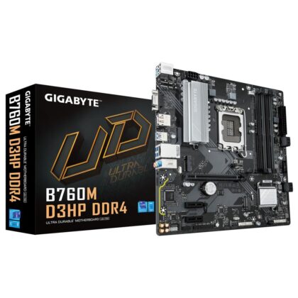 Mainboard GIGABYTE Intel B760 Express LGA1700 Micro-ATX Memory DDR4 Memory slots 4 2xPCI-Express 3.0 1x 1xPCI-Express 4.0 16x 2xM.2 1x15pin D-sub 1xHDMI 1xDisplayPort 6xUSB 2.0 5xUSB 3.2 1xUSB-C 1xPS/2 1xRJ45 3xAudio port B760MD3HPDDR4  B760M D3HP DDR4 4719331862848