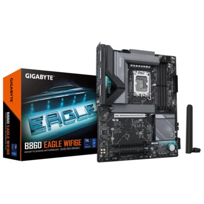 Mainboard GIGABYTE Intel B860 Express LGA1851 ATX Memory DDR5 Memory slots 4 3xPCI-Express 16x 3xM.2 1xHDMI 1xDisplayPort 1xAudio-In 1xAudio-Out 1xMicrophone 4xUSB 2.0 1xUSB 3.2 1xUSB-C 1xPS/2 1xRJ45 B860EAGLEWIFI6E1.0  B860 EAGLE WIFI6E 1.0 4719331866822