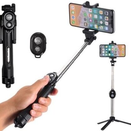 RoGer Selfie Stick + Tripod Stand with Bluetooth Remote Control RO-SELF-TRI-BK 4752168105344