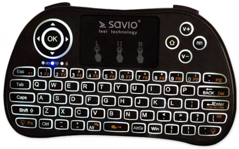 Savio KW-02 Wireless Mini Keyboard For  PC / PS4 / XBOX / Smart TV / Android + TouchPad Black (With Backlight) KW-02 5901986044055