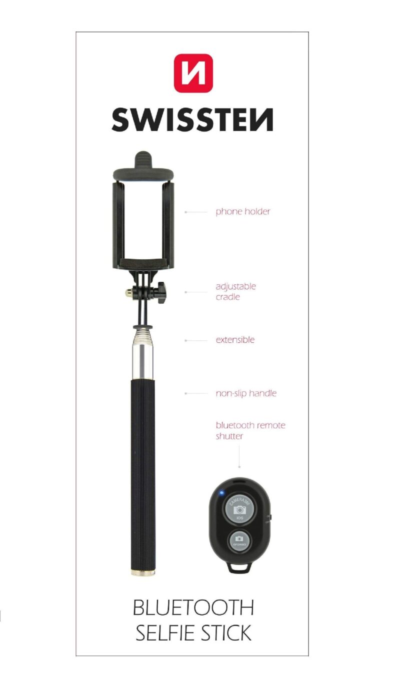 Swissten Bluetooth Selfie Stick For Mobile Phones and Cameras With Remote Control SW-SELF-B-B 8595217443532