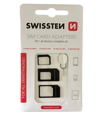 Swissten SIM Card Adapter Kit + Needle SWIS-NANO-SIM-BL 8595217443563