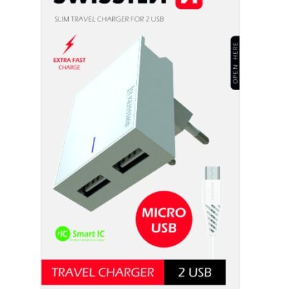 Swissten Smart IC Travel Charger 2x USB 3А / 15W With Micro USB Cable 1.2m SW-DET-2.1AWCM-WH 8595217463264