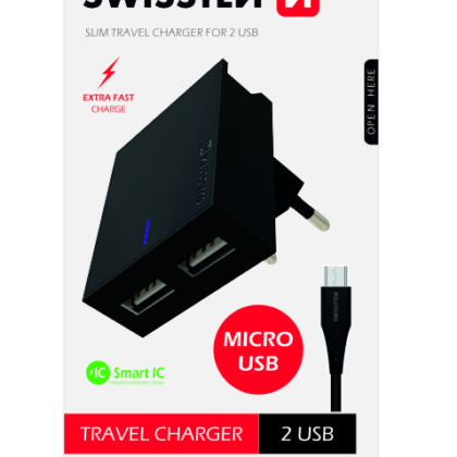 Swissten Premium Travel Charger USB 3A / 15W With Micro USB Cable 1.2m SW-DET-2.1AWCM-BK 8595217463271