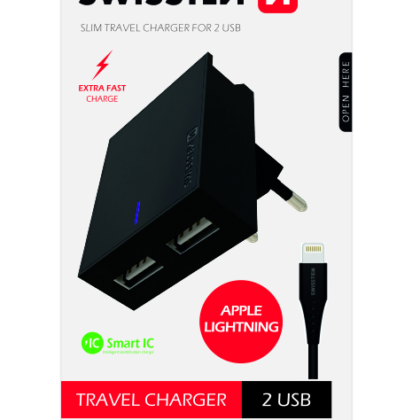 Swissten Travel Charger USB 3А / 15W With Lightning Cable 1.2m SW-DET-3AWCL-B 8595217463325