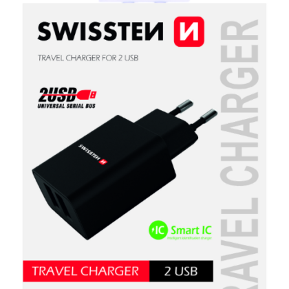 Swissten Premium Travel Charger 2 x USB 2.1А / 10.5W SW-21A105W-BK 8595217464360