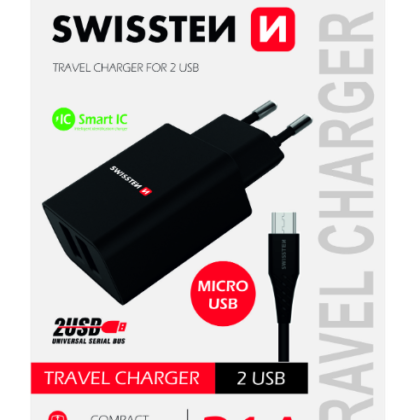 Swissten Premium Travel Charger USB 2.1A / 10.5W With Micro USB Cable 1.2m SW-DET-2.1AWCM-B 8595217464391