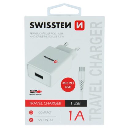 Swissten Travel Charger Smart  IC USB 1A + Data Cable USB / Micro USB 1.2m 22061000 8595217464483