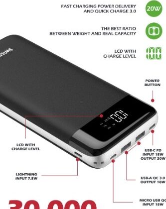 Swissten Black Core Premium Recovery Power Bank / USB / USB-C / 30000 mAh SW-PWB-BLC-30000 8595217464957