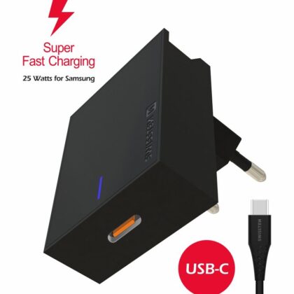 Swissten 25W Samsung Super Fast Charging Travel charger with 1.2m USB-C to USB-C cable SW-SAM-SFC-BK 8595217471443