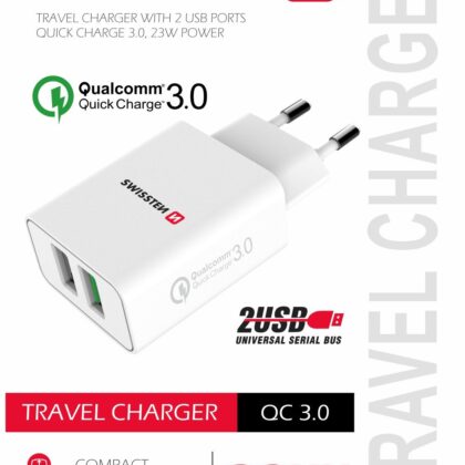 Swissten Premium Travel Charger 2x USB / QC3.0 23W SW-T-23W-QC30-W 8595217475915