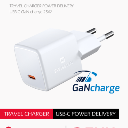 Swissten GaN Mini Travel Charger USB-C 25W PD 22044100 8595217476585