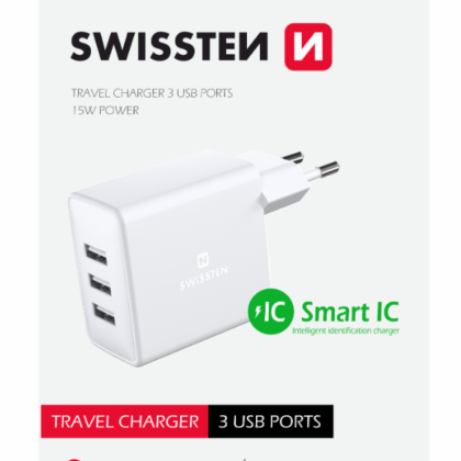 Swissten Smart IC Travel Charger 3x USB 3А 15W 22052100 8595217476615