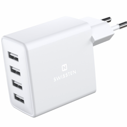 Swissten Smart IC Premium Travel Charger 4 x USB 4A / 20W With Automatic Optimal Power Charging 22053100 8595217476622