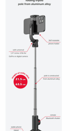 Swissten Bluetooth Selfie Stick Aluminum Tripod For Mobile Phones and GoPro With Remote Control 32000400 8595217478879