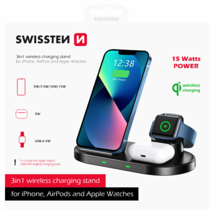 Swissten Wireless Charger 3in1 Stand 15W 22055509 8595217479128