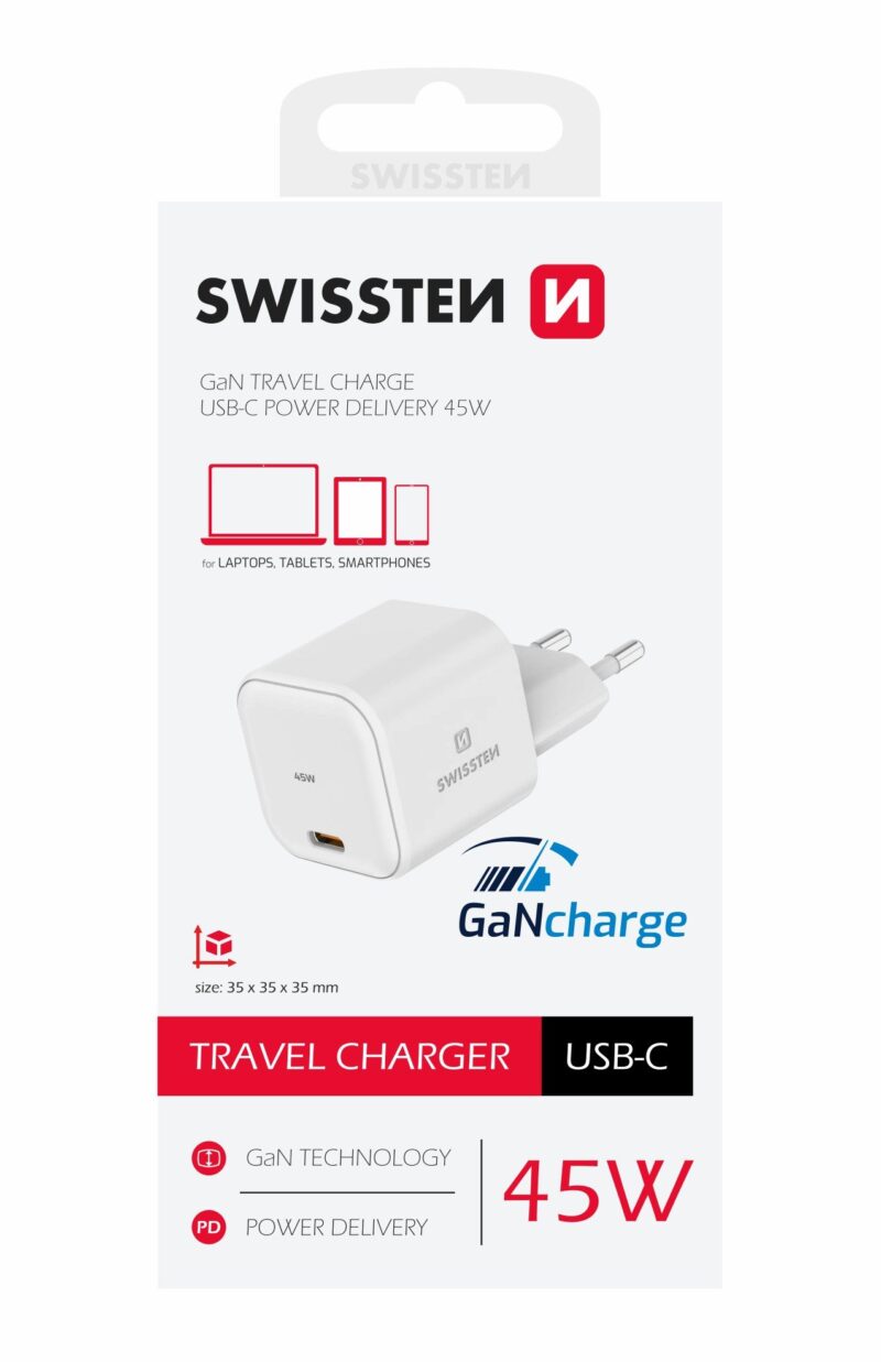 Swissten GaN Travel Charger USB-C 45W 22037010 8595217483798