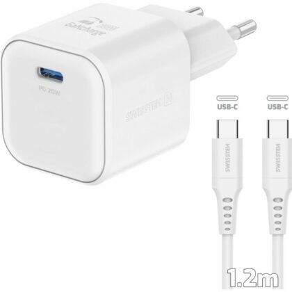 Swissten Travel Charger GaN USB-C 20W PD + Data Cable USB-C-USB-C 1.2m 22070120 8595217484375