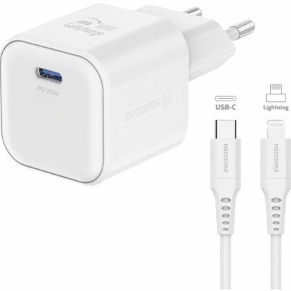 Swissten Travel Charger GaN USB-C 20W PD + Data Cable USB-C - Lightning 1.2m 22070140 8595217484399