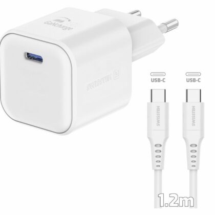 Swissten Travel Charger GaN USB-C 35W PD + Data Cable USB-C - USB-C 1.2m 22070220 8595217484443