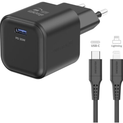 Swissten Travel Charger GaN USB-C 35W PD + Data Cable USB-C - Lightning 1.2m 22070250 8595217484474