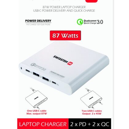 Swissten Travel Charger Notebooks and MacBook / 87W / PD3.0 / QC3.0 / PPS SW-TCH-87W-PD30-QC30-W 8595217495265