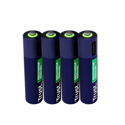 BATTERY RECH. LI-ION AAA/500MAH USB-C 4PACK 25671 TRUST  25671 8713439256710