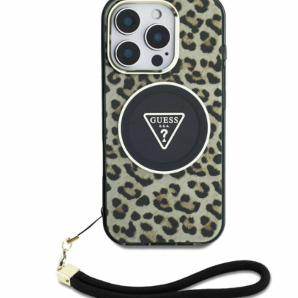 Guess IML Leopard Triangle Logo Strap MagSafe Case for Apple iPhone 16 Pro GUHMP16LHLORSSW 3666339432638