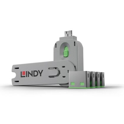 Lindy 40451 USB Type A Port Blockers Set 4pcs + Key / Green LIC40451 4002888404518